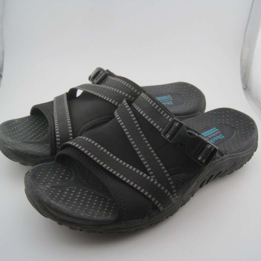 Skechers Women's Outdoor Lifestyle Reggae Black Slide Slip-On Sandals, Size 7